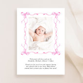 ピンクコケット弓ウォーターカラーフォトガール誕生 案内状