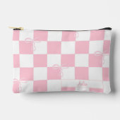 ピンクコケット弓エステパーソナライズされた市松模様にィ アクセサリーポーチ (正面)