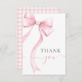 ピンクコケット弓ギンガムガールベビーシャワー サンキューカード (正面/裏面)