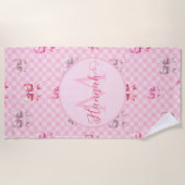 ピンクコケット弓チェッカーボード ビーチタオル (正面)