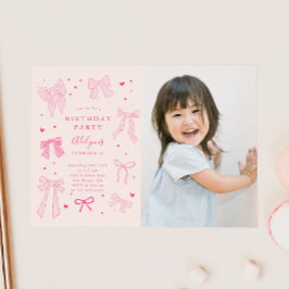 ピンクコケット弓バースデーパーティーの写真 招待状