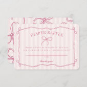ピンクコケット弓パステルベビーシャワーおむつラッフル エンクロージャーカード (正面/裏面)