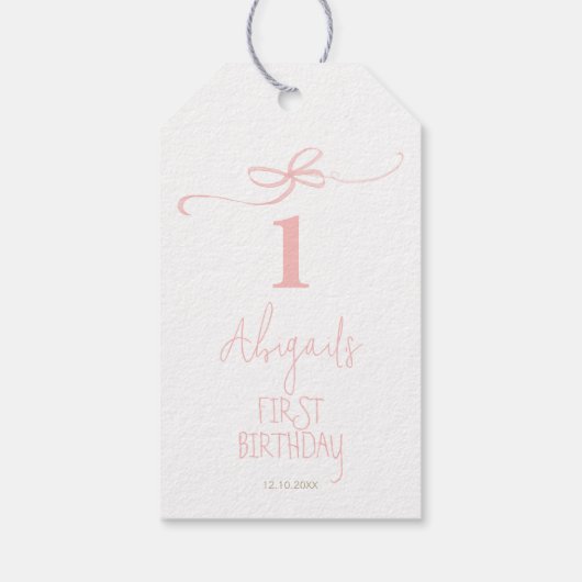 ピンクコケット弓ピーターウサギの最初の誕生日 ギフトタグ (裏面)