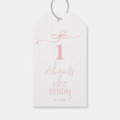 ピンクコケット弓ピーターウサギの最初の誕生日 ギフトタグ (裏面)