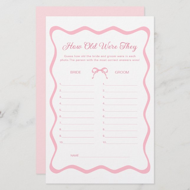 ピンクコケット弓ブライダルシャワーゲージゲームを推測 (正面/裏面)