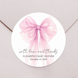 ピンクコケット弓ベビーガールシャワーありがとう ラウンドシール