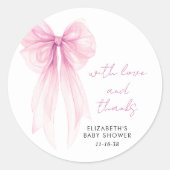 ピンクコケット弓ベビーガールシャワーありがとう ラウンドシール (正面)