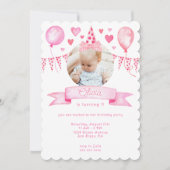 ピンクコケット弓ベビーガール可動誕生日帽子 招待状 (正面)