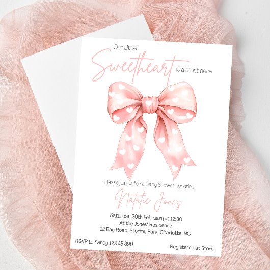 ピンクコケット弓ベビーシャワーガール 招待状