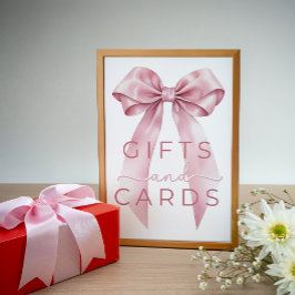 ピンクコケット弓ベビーシャワーギフト&カードサイン –  ポスター