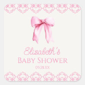 ピンクコケット弓ベビーシャワー スクエアシール (正面)