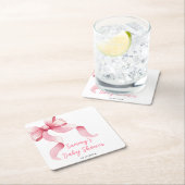 ピンクコケット弓ベビーシャワー スクエアペーパーコースター (インサイチュ)
