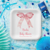 ピンクコケット弓ベビーシャワー ペーパープレート (パーティー)