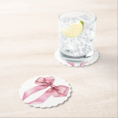 ピンクコケット弓ミニマル誕生日 ペーパーコースター (インサイチュ)