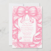 ピンクコケット弓リボントイレデジュイベビーブシャワー 招待状 (正面)