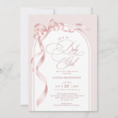 ピンクコケット弓リボン女の子ベビーシャワー 招待状 (正面)