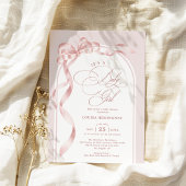 ピンクコケット弓リボン女の子ベビーシャワー 招待状