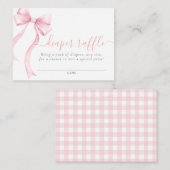 ピンクコケット弓女の子ベビーシャワーおむつラッフル エンクロージャーカード (正面/裏面)