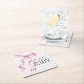ピンクコケット弓女の子ベビーシャワーデコール スクエアペーパーコースター (インサイチュ)