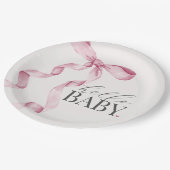 ピンクコケット弓女の子ベビーシャワーデコール ペーパープレート (アングル)