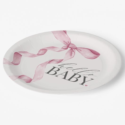 ピンクコケット弓女の子ベビーシャワーデコール ペーパープレート (アングル)