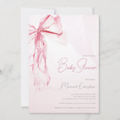 ピンクコケット弓女の子ベビーシャワー 招待状 (正面)