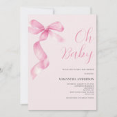 ピンクコケット弓女の子Ohベビーシャワー 招待状 (正面)