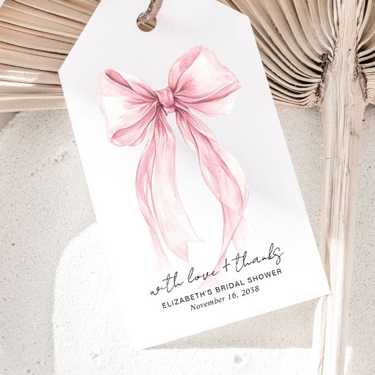 ピンクコケット弓水カラーブライダルシャワー ギフトタグ
