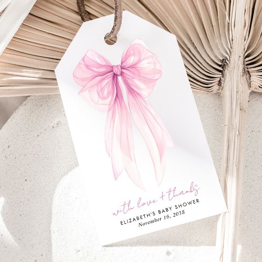 ピンクコケット弓水カラーベビーガールシャワー ギフトタグ