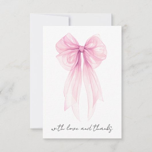 ピンクコケット弓水カラーベビーガールシャワー サンキューカード (正面)