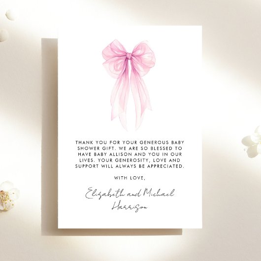 ピンクコケット弓水カラーベビーガールシャワー サンキューカード