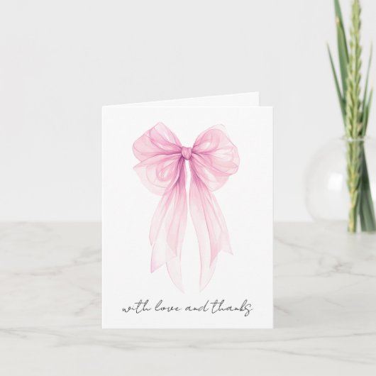 ピンクコケット弓水カラーベビーガールシャワー サンキューカード (正面)