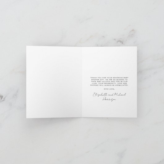 ピンクコケット弓水カラーベビーガールシャワー サンキューカード (内部)