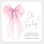 ピンクコケット弓水カラーベビーガールシャワー スクエアシール (正面)