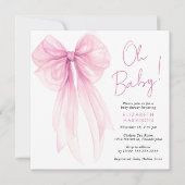 ピンクコケット弓水カラーベビーガールシャワー 招待状 (正面)