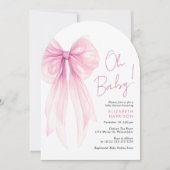ピンクコケット弓水カラー赤ちゃん女の子シャワーアーチ 招待状 (正面)