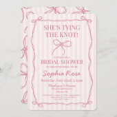 ピンクコケット弓結び結びブライダルシャワー 招待状 (正面/裏面)