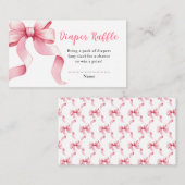 ピンクコケット弓赤ちゃんシャワーおむつラッフル エンクロージャーカード (正面/裏面)