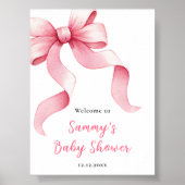 ピンクコケット弓赤ちゃんシャワー歓迎サイン ポスター (正面)
