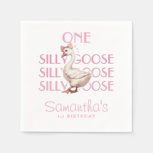 ピンクコケット間抜けワンガチョウ女の子1歳の誕生日 スタンダードカクテルナプキン (正面)