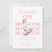 ピンクコケット間抜けワンガチョウ女の子1歳の誕生日 招待状 (正面)