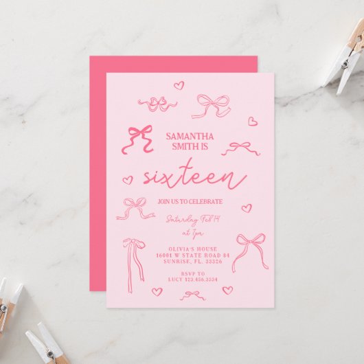 ピンクコケット16thバースデーパーティー 招待状 (正面/裏面インサイチュ)