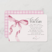 ピンクコケットBow Booksベビー招待インサート エンクロージャーカード (正面/裏面)