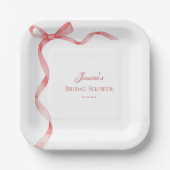 ピンクコケフランスのトリボンボウブライダルシャワー ペーパープレート (正面)