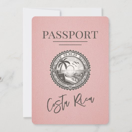 ピンクコスタリカパスポート結婚式招待状 招待状 (裏面)