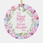 ピンクコスモスウォーターカラーフローラリース友情 セラミックオーナメント (正面)