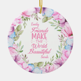 ピンクコスモスウォーターカラーフローラリース友情 セラミックオーナメント