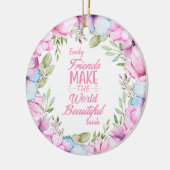 ピンクコスモスウォーターカラーフローラリース友情 セラミックオーナメント (左)