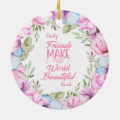 ピンクコスモスウォーターカラーフローラリース友情 セラミックオーナメント (裏面)