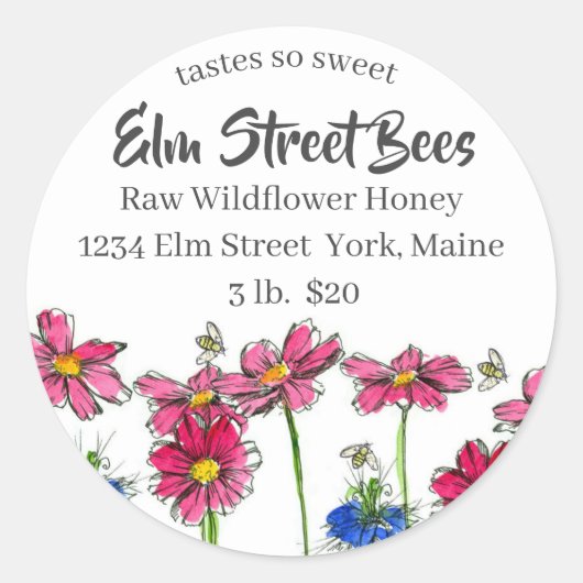 ピンクコスモスフレッシュハニービーズラベル ラウンドシール (正面)